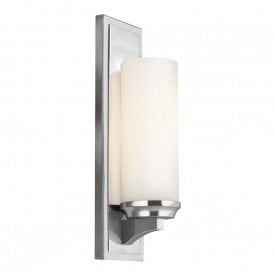 AMALIA chrome bathroom wall light with pillar candle style glass shade - large