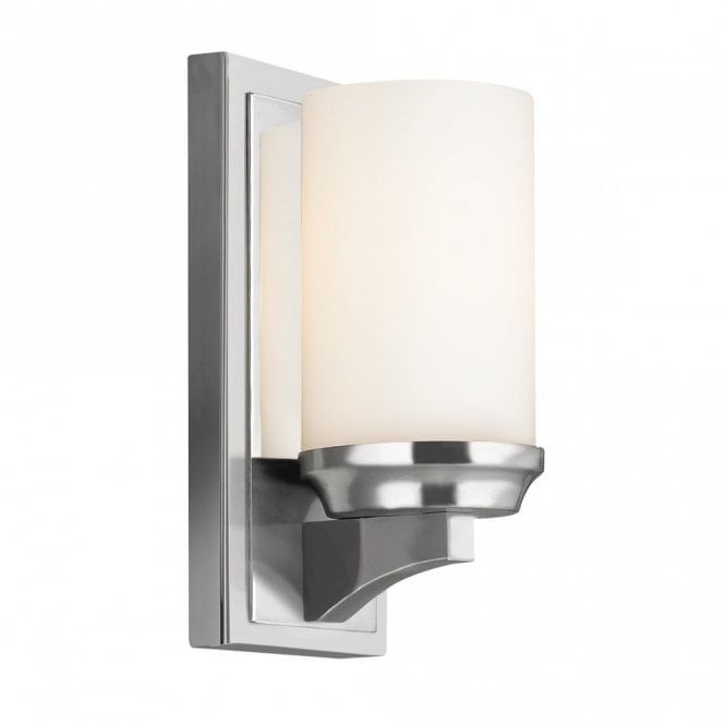 AMALIA chrome bathroom wall light with pillar candle style glass shade - small