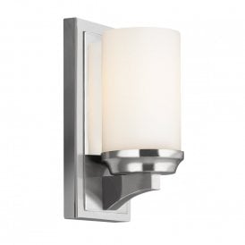AMALIA chrome bathroom wall light with pillar candle style glass shade - small