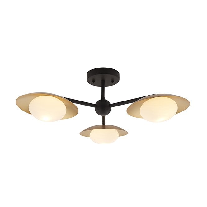 AMARYLLIS Gold And Bronze Dish Semi-Flush With Opal Pebble Shaped Glass