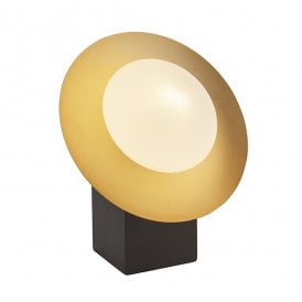 AMARYLLIS Gold And Bronze Dish Table Light With Opal Pebble Shaped Glass