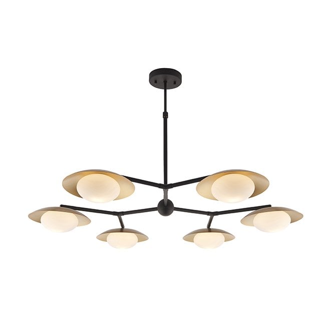 AMARYLLIS Large Gold And Bronze Dish Pendant 6 Light With Opal Pebble Shaped Glass