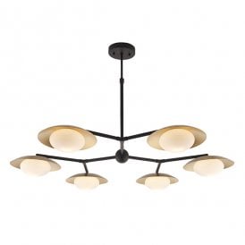 AMARYLLIS Large Gold And Bronze Dish Pendant 6 Light With Opal Pebble Shaped Glass
