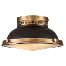 Flush Ceiling Light Buckeye Bronze | Prismatic Glass Diffuser