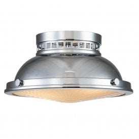 Flush Ceiling Light Polished Chrome | Prismatic Glass Diffuser