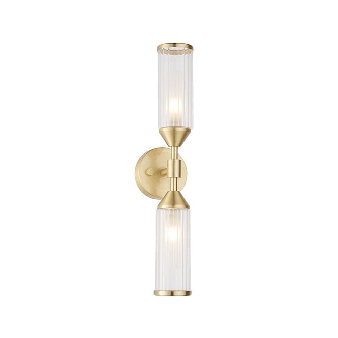 ANCILLARY Ribbed And Frosted Glass Satin Brass Double Wall Light