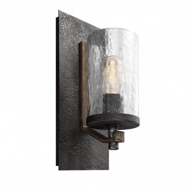 ANGELO 1 Light Wall Light | Distressed Weathered Oak | Slate Metal Grey