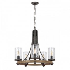ANGELO 5 Light Chandelier | Distressed Weathered Oak | Slate Grey Metal