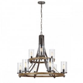 ANGELO 9 Light Chandelier | Distressed Weathered Oak | Slate Grey Metal