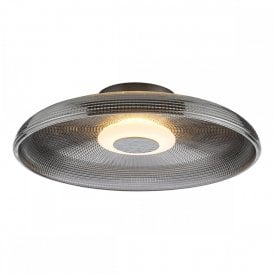 polished black chrome flush ceiling light with smoked glass