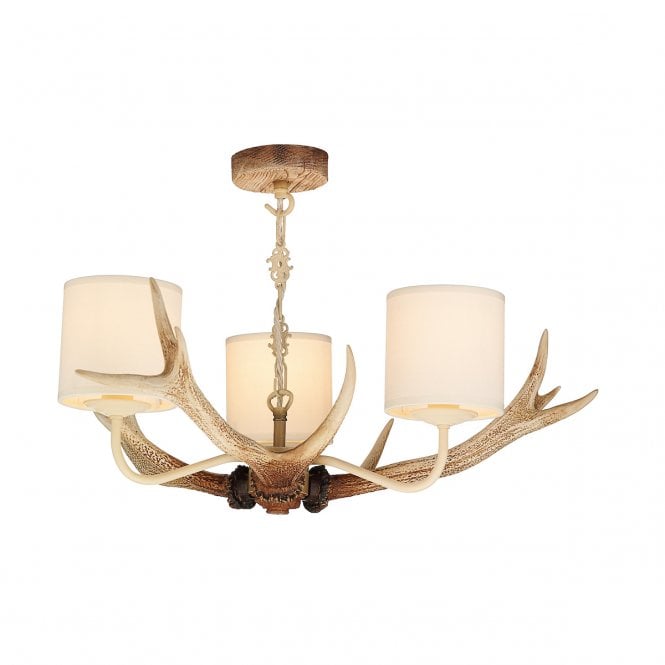 ANTLER Rustic 3 Light Bleached Stag Antler Ceiling Pendant