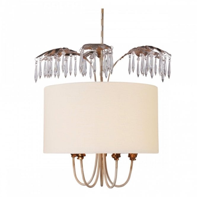 ANTOINETTE 5 light cream ceiling pendant with crystal and sculptural elements
