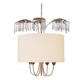 ANTOINETTE 5 light cream ceiling pendant with crystal and sculptural elements