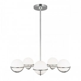 APOLLO modern chandelier in polished nickel with opal glass globe shades
