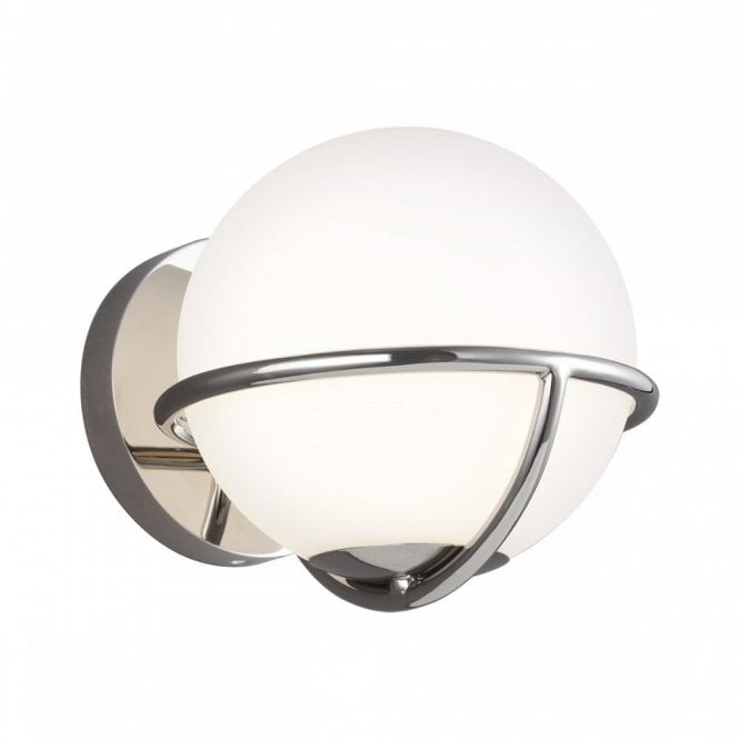 APOLLO modern wall light in polished nickel with opal glass globe shade