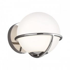 APOLLO modern wall light in polished nickel with opal glass globe shade