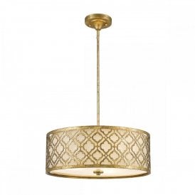 ARABELLA dual mount distressed gold filigree ceiling pendant - large