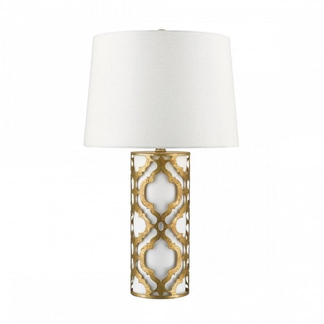 ARABELLA table lamp in distressed gold filigree with cream linen shade