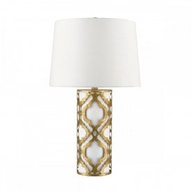 ARABELLA table lamp in distressed gold filigree with cream linen shade
