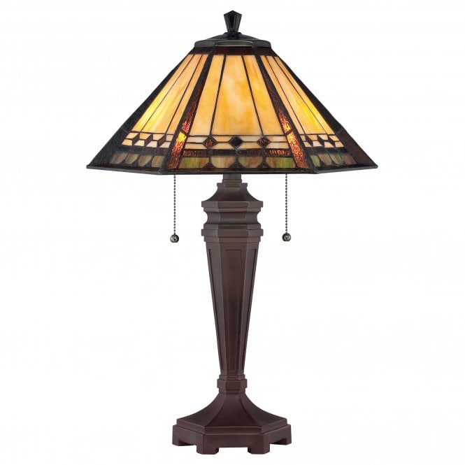 ARDEN bronze base table lamp with Tiffany art glass shade