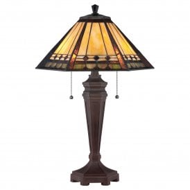 Bronze Base Table Lamp With Tiffany Art Glass Shade