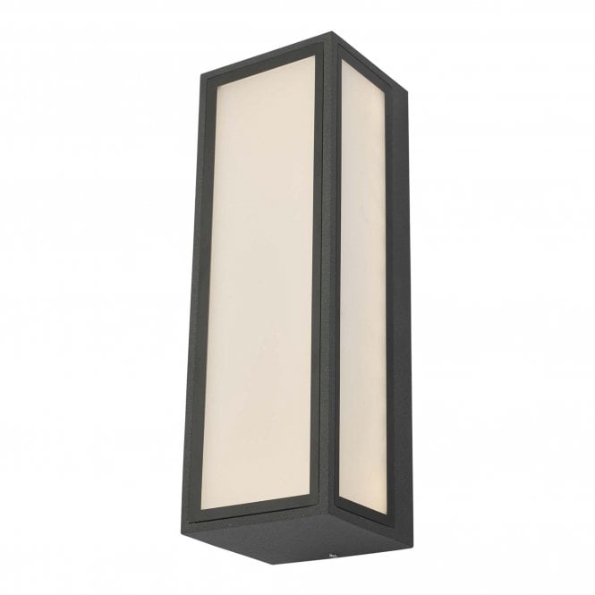 ARHAM rectangular box shaped outdoor wall lantern in dark grey with frosted glass