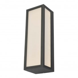ARHAM rectangular box shaped outdoor wall lantern in dark grey with frosted glass