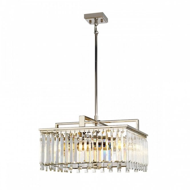 ARIES modern 4 light Deco chandelier in nickel with crystal rods