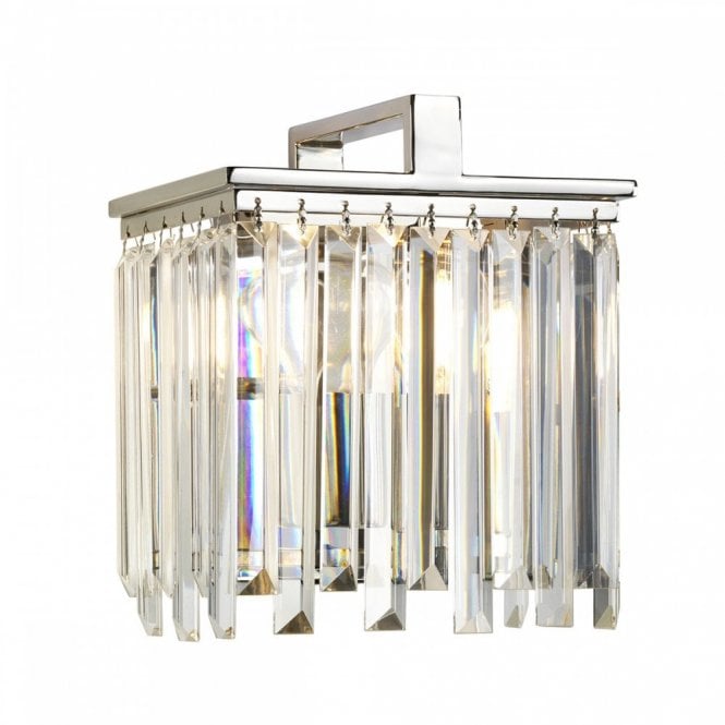 ARIES modern Deco style wall light with crystal rods on nickel fitting