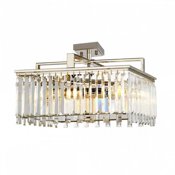 ARIES small 4 light Deco chandelier in nickel with crystal rods