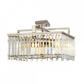 ARIES small 4 light Deco chandelier in nickel with crystal rods