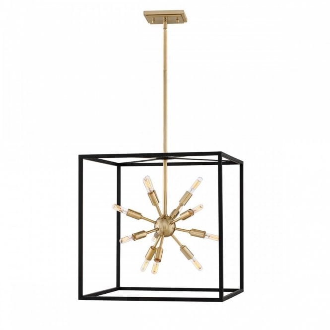 AROS 12 Light Ceiling Pendant Light | Warm Brass Starburst | Cage Design