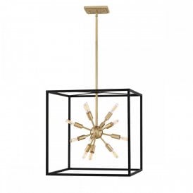 AROS 12 Light Ceiling Pendant Light | Warm Brass Starburst | Cage Design