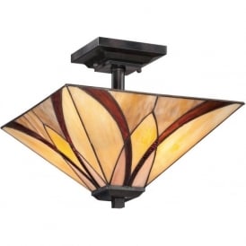 Art Nouveau Tiffany Glass Semi-flush Ceiling Uplighter