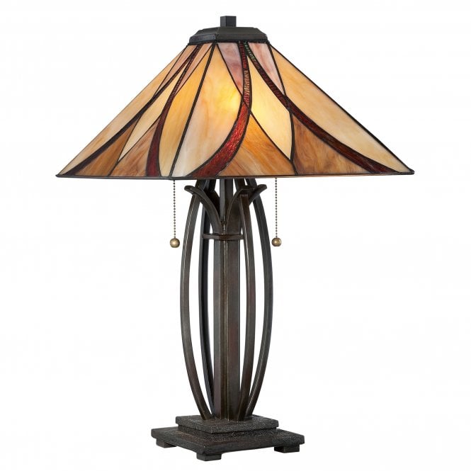 ASHEVILLE Art Nouveau Tiffany glass table lamp on bronze base