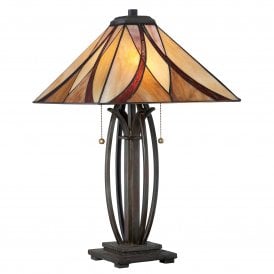 Art Nouveau Tiffany Glass Table Lamp On Bronze Base