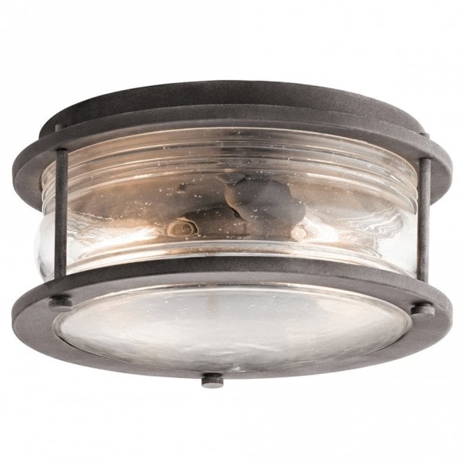 ASHLAND BAY IP44 flush fitting porch ceiling light with weathered zinc metalwork