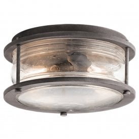 ASHLAND BAY IP44 flush fitting porch ceiling light with weathered zinc metalwork