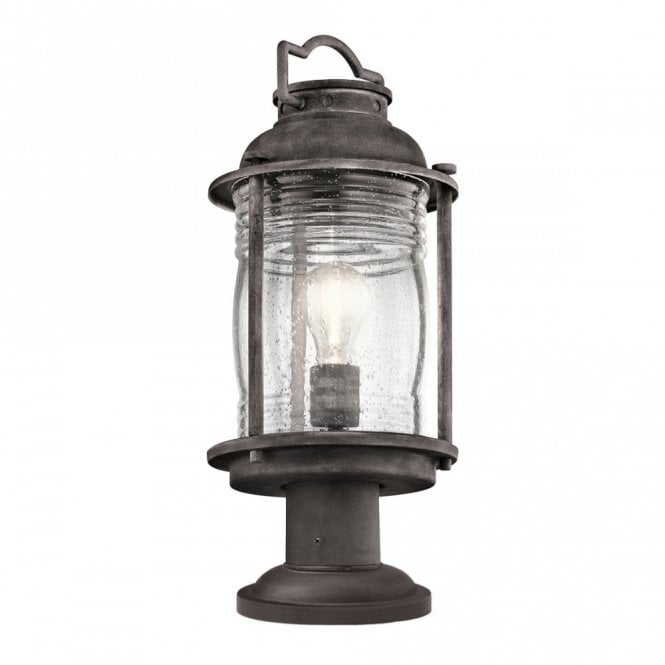ASHLAND BAY IP44 traditional garden gate post lantern in weathered zinc