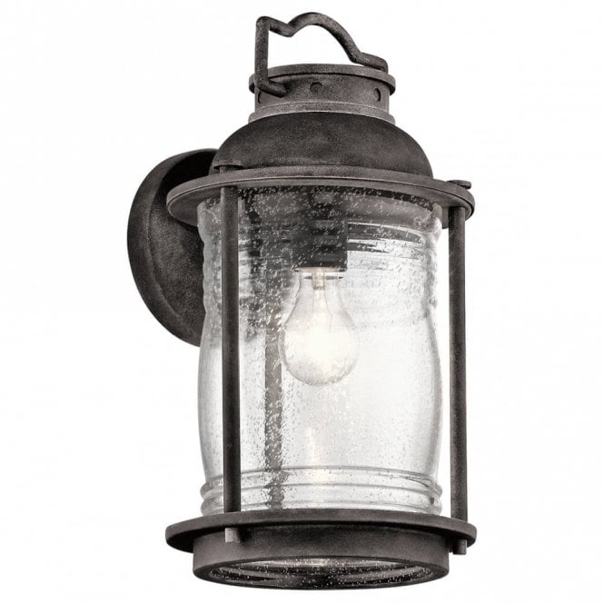 ASHLAND BAY IP44 traditional outdoor wall lantern in weathered zinc - large
