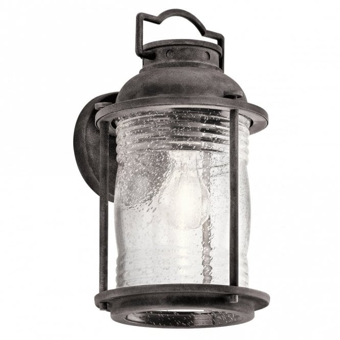 ASHLAND BAY IP44 traditional outdoor wall lantern in weathered zinc - medium