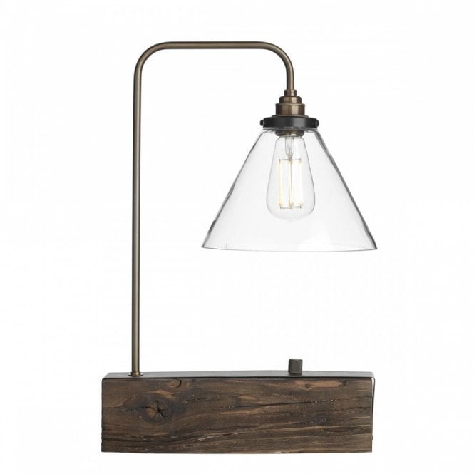ASPEN rustic wood table lamp with clear glass shade