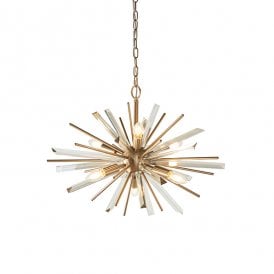 ASPIRE Antique Brass Plated 6 Light Pendant With Glass Shards