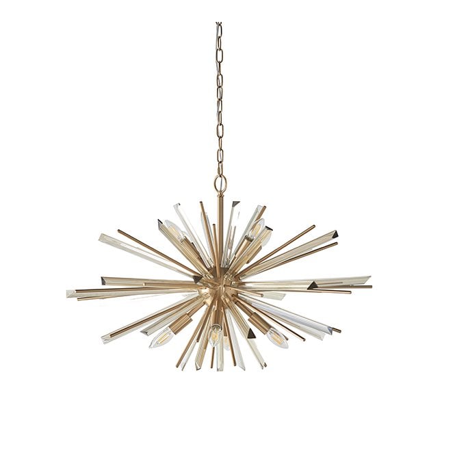 ASPIRE Large Antique Brass Plated 8 Light Pendant With Glass Shards