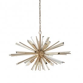 ASPIRE Large Antique Brass Plated 8 Light Pendant With Glass Shards