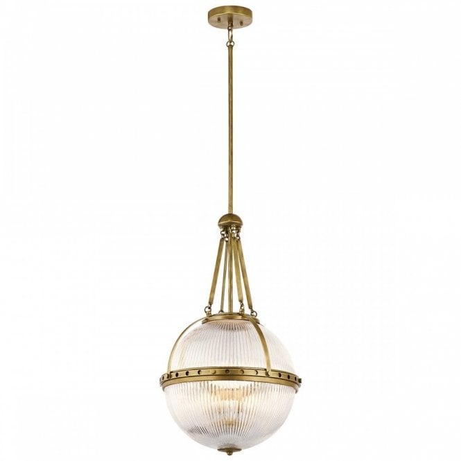 ASTER traditional glass orb ceiling pendant on natural brass fitting