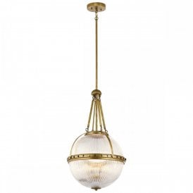 ASTER traditional glass orb ceiling pendant on natural brass fitting
