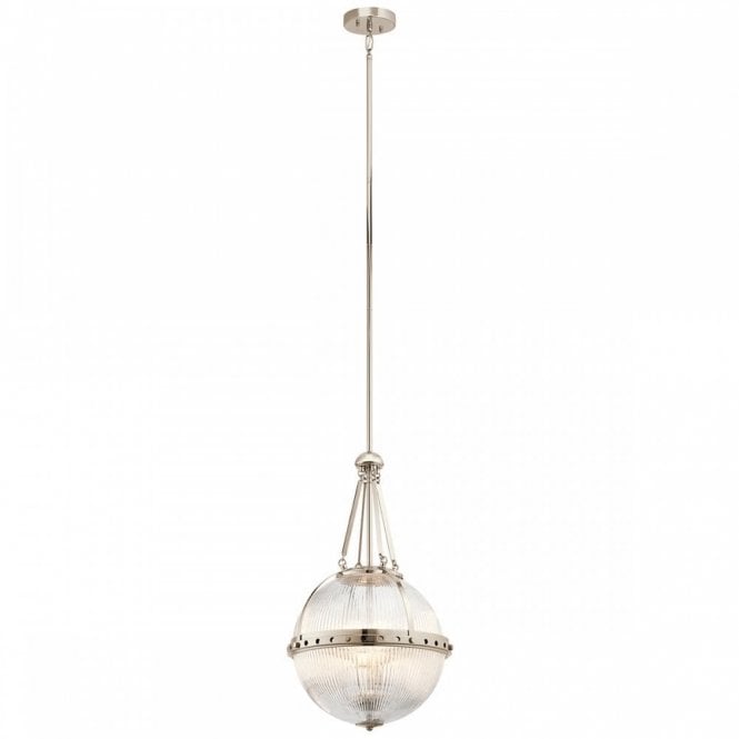 ASTER traditional glass orb ceiling pendant on polished nickel fitting