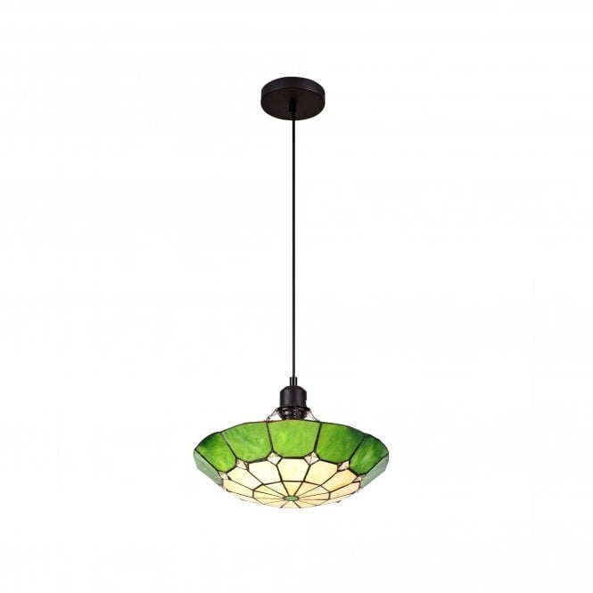 ASTON Tiffany Ceiling Pendant E27 35cm Cream, Green, Clear Crystal