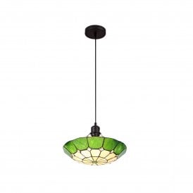 ASTON Tiffany Ceiling Pendant E27 35cm Cream, Green, Clear Crystal